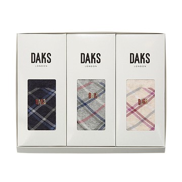 DAKS 女性撞色格紋3雙入襪子禮盒組 附提袋  襪子(均碼/頸16cm x 底21cm)  米色 + 海軍藍 + 灰色