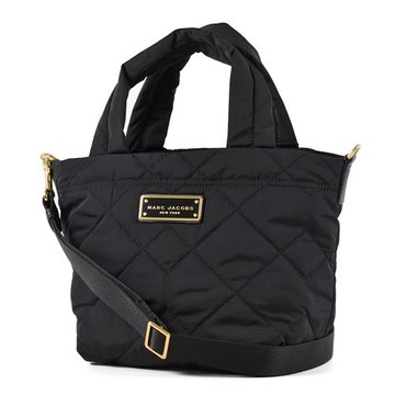 MARCJACOBS鐵牌LOGO菱格縫線拉鍊手提/斜背二用包-黑色/小