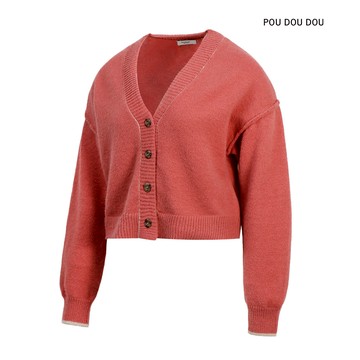 【POU DOU DOU】粉紅色V領短針織外套｜PPQ72965