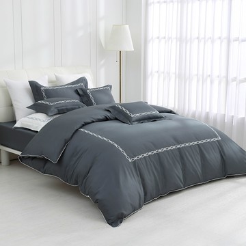 雙人薄被套特大床包組/美國棉授權品牌 300織 純色刺繡 / 康斯坦 [鴻宇] 台灣製 - 2380