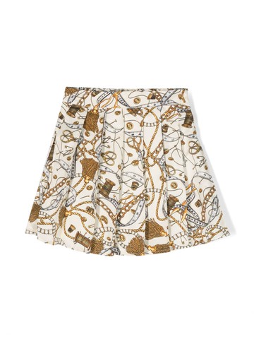 Moschino Kids - graphic-print pleated skirt - kids - Viscose - 5 - Neutrals