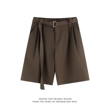 MOISHE TIDE夏季高級感腰帶直筒西裝短褲男女寬松百搭闊腿五分褲