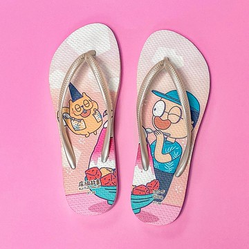 女款防滑夾腳拖鞋-床編故事聯名人字拖鞋-消暑刨冰-