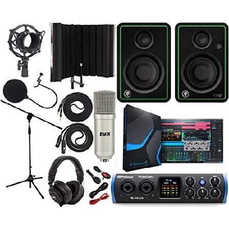 PreSonus Studio 24c 2x2 USB Type-C Audio MIDI Interface with CR3-X Creative Reference Multimedia Monitors and 4” Instrument Cable and Microphone Is