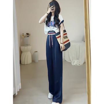 歐貨夏季短袖運動套裝女2025新款時尚洋氣垂感休閑闊腿褲兩件套潮