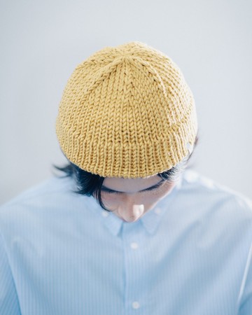 K044 手工編織超短圓頂毛帽水兵帽 - 薑黃