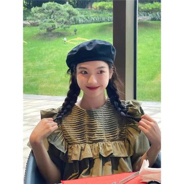 顯臉小黑色棉質貝雷帽女復古簡約韓系帽子2025新款春夏百搭畫家帽