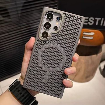 鏤空蜂窩散熱適用三星s25ultra手機殼金屬鏡頭支架s24ultra磁吸無線充電s23ultra簡約磨砂s25防摔s24/23透氣