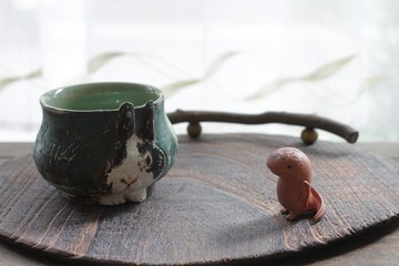 手捏手繪道奇兔陶杯/咖啡杯/茶杯