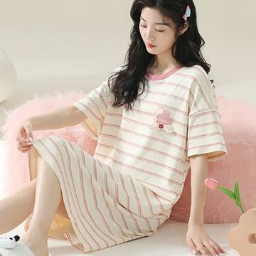 【藍尼居家】現+預 可愛圖騰短袖居家睡裙(女睡衣/家居服/連身睡裙)