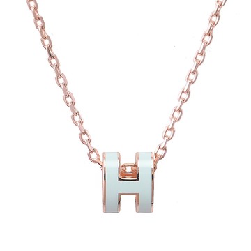 HERMES MINI POPH 經典橢圓H造型項鍊.玫瑰金/淡綠
