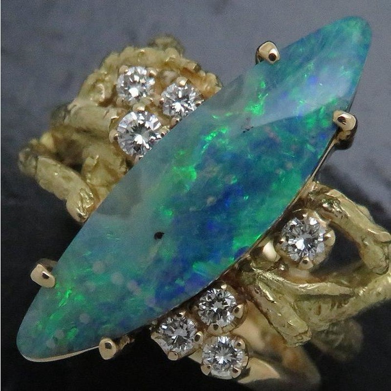 菅沼知行 リング 天然ボルダーオパール ダイヤモンド K18YG 15号  