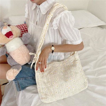 新款韓版日系小清新雛菊帆布包女文藝單肩手提袋學生泫雅風斜挎包