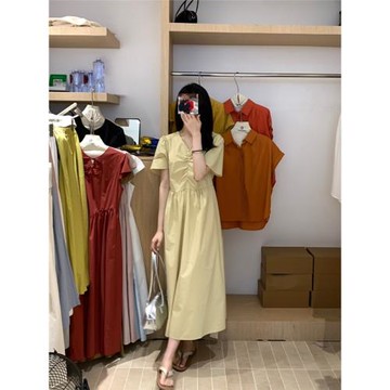 Sailor Moon想象家連衣裙寬松A字褶皺設計韓版高腰V領短袖襯衫裙