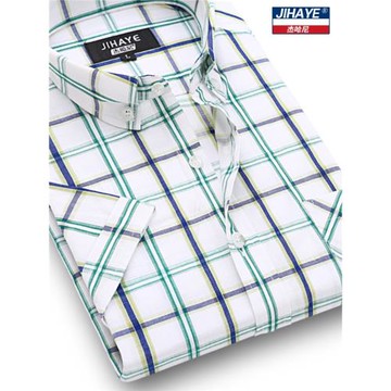 杰哈尼 2025夏季新品短袖襯衫男士休閑純棉格子襯衣大碼男裝上衣