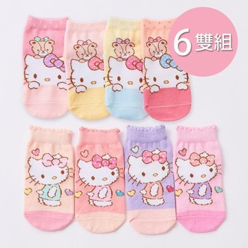 Sanrio 凱蒂貓幼童直版襪 止滑短襪   09-14cm-6雙組(KT-A236.KT-A237)
