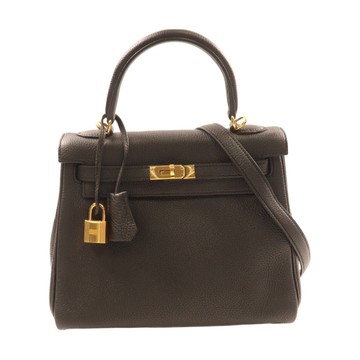 HERMES 愛馬仕 黑色 Togo牛革 Kelly 25 凱莉包 两用包 D刻 金扣 【二手名牌BRAND OFF】