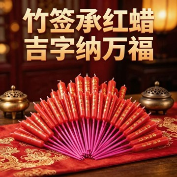 ⚡(無煙不流蠟)拋光生意興隆大吉大利金字旺財無煙無味紅腳竹籤蠟燭