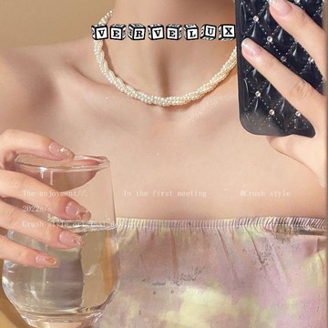 两件9.9折🔥臺灣出貨🔥可開發票✅韓版多層珍珠項鍊網紅法式雙層閨蜜頸鍊甜美纏繞復古鎖骨鏈女