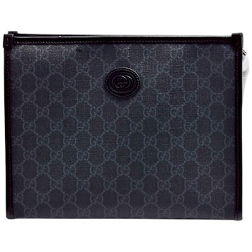 GUCCI 經典INTERLOCKING G Supreme帆布手拿包(黑灰色)