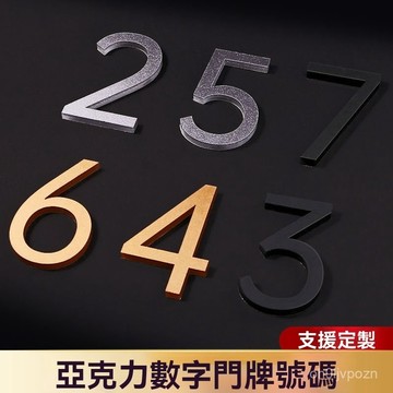 🏆免運+臺灣倉出貨🏆3D立體字定製號碼牌數字亞克力高檔金色數字創意房門牌號貼字墻貼
