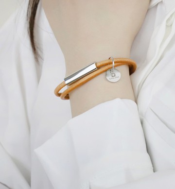 【客製】雙圈真皮圓皮繩手環_銀色五金 (3色) /可刻字