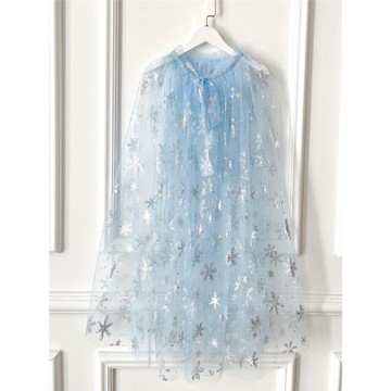 女童藍色雪花披肩女寶冰雪奇緣披風艾莎拖地披紗兒童公主披肩斗篷