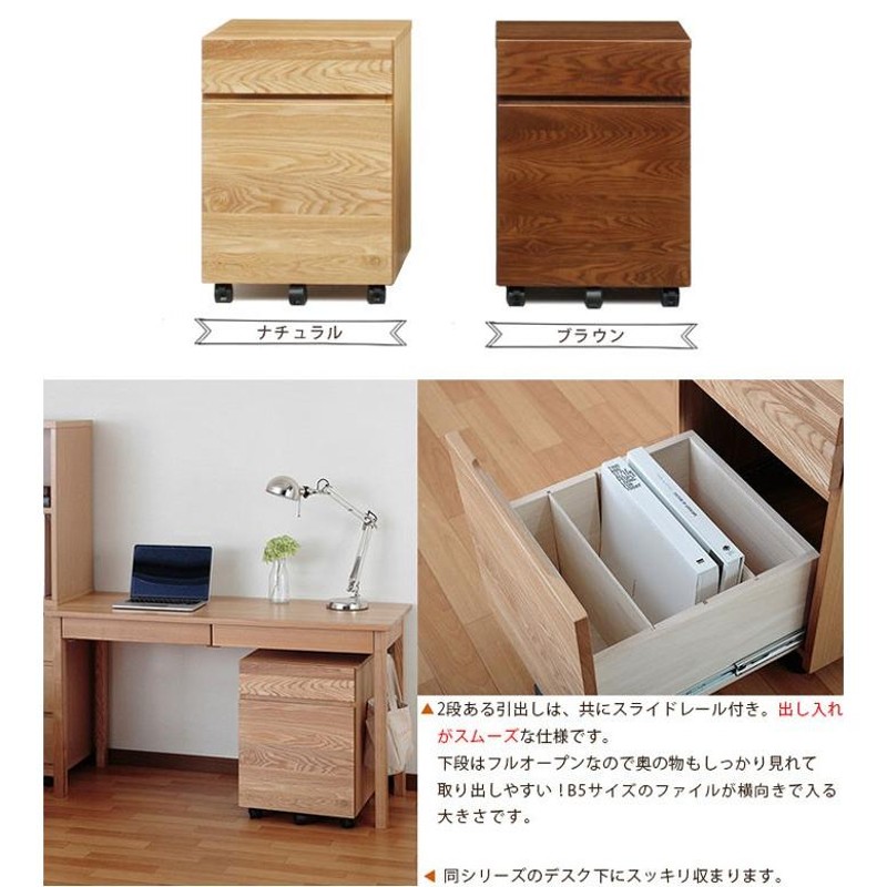 ブラウン木製デスク 引き出し2つ付き おすすめ収納付きパソコンデスク