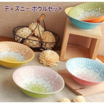 asdfkitty*日本製 迪士尼米奇米妮異國風5入陶瓷碗組-湯碗/點心碗/沙拉碗-正版商品