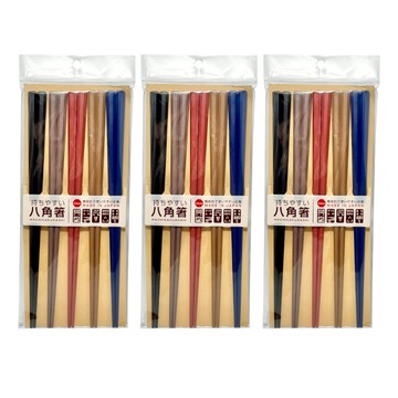 SUNLIFE 8角筷 日本製 317594 23cm  筷子 5雙  3套  彩色