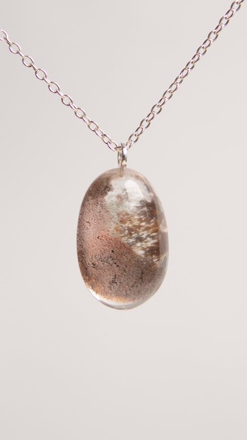 天然彩幽靈淨透白水晶 銀項鏈