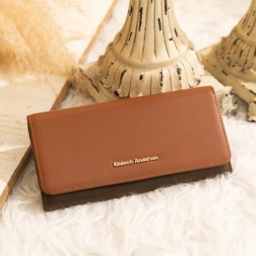 【金安德森】Velin 撞色經典壓釦長夾-秋暮棕