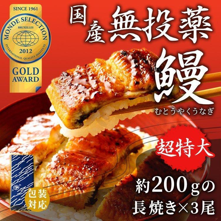 お歳暮 うなぎ うなぎ蒲焼き 鰻 高級 国産 鹿児島県産 無投薬 特大 約200g×3尾 化粧箱 ウナギ ギフト プレゼント 歳暮 誕生日 