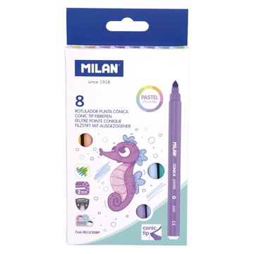 MILAN兒童可水洗彩色筆/ 細筆桿/ 粉嫩馬卡龍/ 8色