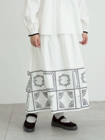 下襬花卉圖案刺繡鬆緊腰抓褶長裙(0F001378010) - Samansa Mos2