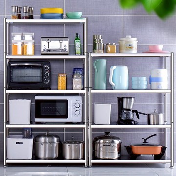 不銹鋼廚房置物架落地多層微波爐烤箱收納架子放鍋家用儲物架貨架