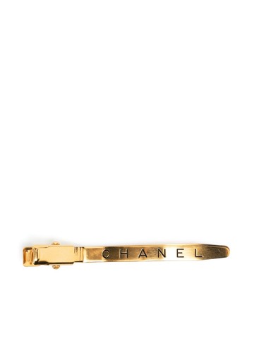 CHANEL Pre-Owned - logo-engraved hair clip - women - Brass - One Size - Gold