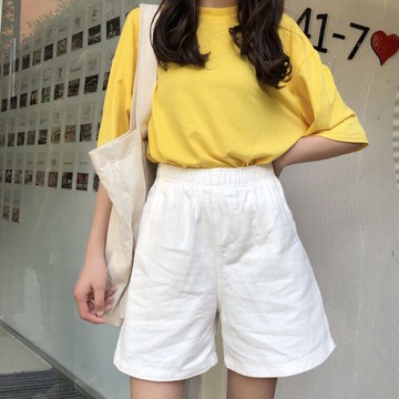 現貨出清不退不換，慎選-素色百搭鬆緊高腰短褲休閒褲熱褲【88-17-86441-18】ibella 艾貝拉