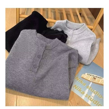 美式復古高級感毛衣男亨利領慵懶風休閒上衣男