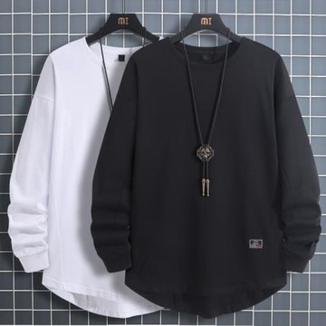 春季250克厚實重磅長袖T恤男寬松內搭打底衫精梳純棉圓領純色衛衣