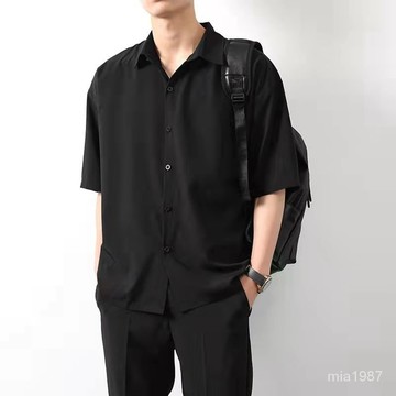 【精品男裝】夏季襯衫男短袖冰絲垂感柔順寬鬆休閒痞帥半袖潮牌DK百搭白襯衣 E7ZQ