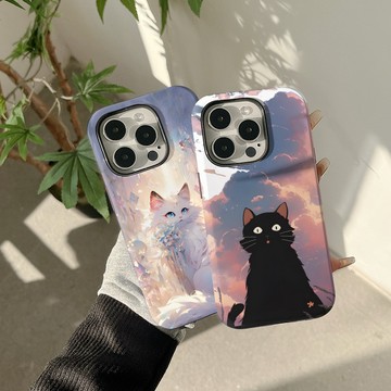 油畫貓適用蘋果16promax手機套磁吸菲林iphone15二閤一14軟13女款