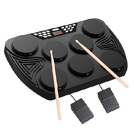 KONIX Electronic Drum Set, Tabletop Electric Drum Kit, Pad Portable Digital Drum Pad Machine with Digital Panel, Built-in Speakers, PC Connection Su