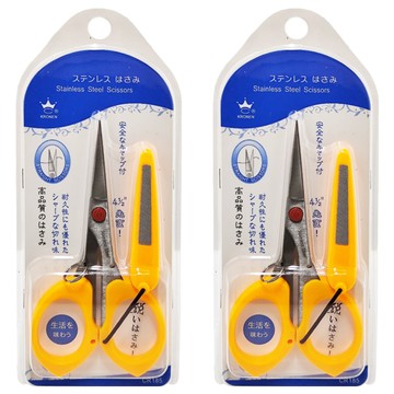 KRONEN 防滑鉗齒 ABS樹脂 420不鏽鋼材質 全長115mm 刀長35mm  伸縮帶釣魚剪刀 黃色 + 銀色  2支