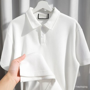 純色重磅Polo衫短袖男高級感百搭簡約翻領T恤白色polo衫夏季透氣優選 KT5M AAA KLYL
