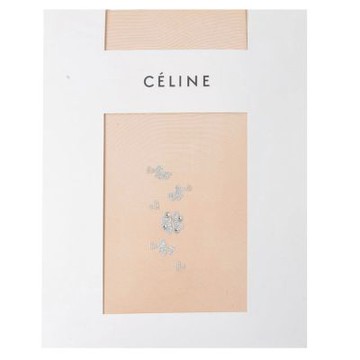 CELINE 賽琳 左踝優雅蝴蝶幸運草水鑽圖騰花紋褲襪(膚色系/M-L)