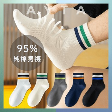 【AYTA愛搭】95%純棉網眼潮流男襪｜透氣 排汗 運動襪 短襪 低筒襪 中筒襪 潮襪 學生襪 襪子 男襪 學生襪