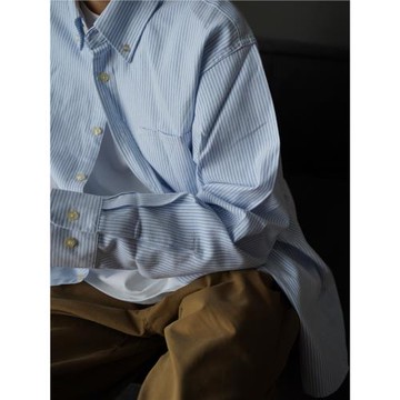 Nobodyknows 日系寬松日常通勤簡約干凈條紋百搭男女廓形長袖襯衣