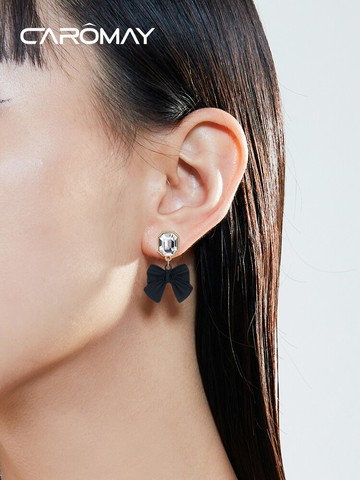 CAROMAY復古裙擺蝴蝶結耳環女設計感耳飾潮輕奢百搭耳釘網紅飾品