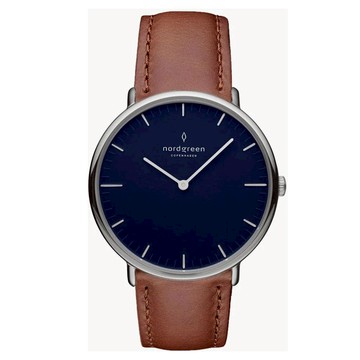 Nordgreen Native本真 月光銀系列極夜真皮腕錶NR40SILEBRNA40mm